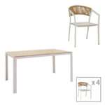 Dining table Nares-Glisten A set of 5 white aluminum and plywood in a natural shade 140x80x72.5cm