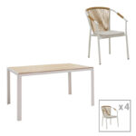 Dining table Nares-Convince A set of 5 white aluminum and plywood in a natural shade 140x80x72.5cm