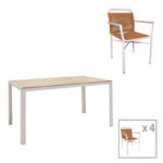 Dining table Nares-Clutch A set of 5 white aluminum and plywood in a natural shade 140x80x72.5cm