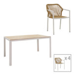 Dining table Nares-Lush A set of 5 white aluminum and plywood in a natural shade 140x80x72.5cm