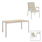 Dining table Nares-Azelie A set of 5 white aluminum and plywood in a natural shade 140x80x72.5cm