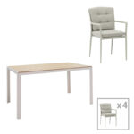 Комплет трпезариски маси Nares-Moritz од 5 бели алуминиумски и иверица во природна нијанса 140x80x72.5 см