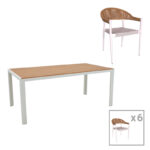 Dining table Nares-Elation A set of 7 white aluminum and plywood in a natural shade 180x90x72.5cm