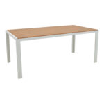 Dining table Nares-Azelie B set of 7 white aluminum and plywood in a natural shade 180x90x72.5cm - Image 2