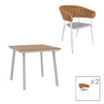 Трпезариска маса Synergy-Raven сет од 3 бели алуминиумски и иверички во природна боја 80x80x74 см