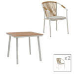 Dining table Synergy-Convince set of 3 white aluminum and plywood in natural color 80x80x74cm