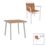 Dining table Synergy-Clutch set of 3 white aluminum and plywood in natural color 80x80x74cm
