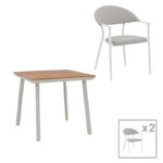 Dining table Synergy-Pino set of 3 white aluminum and plywood in natural color 80x80x74cm