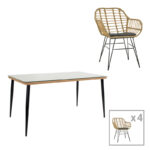 Трпезариска маса Naoki X сет од 5 ратан pe во природна нијанса и црн метал 160x90x78 см