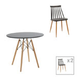 Aurora-Julita dining table set of 3 pp-mdf in black-natural color D80x73cm