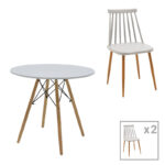 Aurora-Julita dining table set of 3 pp-mdf in grey-natural color D80x73cm