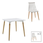 Aurora-Natali dining table set of 3 pp-mdf in white-grey-natural color 80x80x76cm
