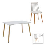 Aurora-Natali dining table set of5 pp-mdf in white-grey-natural color 120x80x76cm