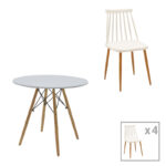 Aurora-Julita dining table set of 5 pp-mdf in white-natural color D80x73cm