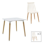 Aurora-Natali dining table set of 3 pp-mdf in white-natural color 80x80x76cm