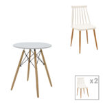 Aurora-Julita dining table set of 3 pp-mdf in white-natural color D60x73cm