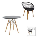 Ezra-Julita dining table set of 3 pp-mdf in black-natural color D80x73cm