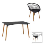 Ezra-Natali dining table set of 5 pp-mdf in black-natural color 120x80x76cm