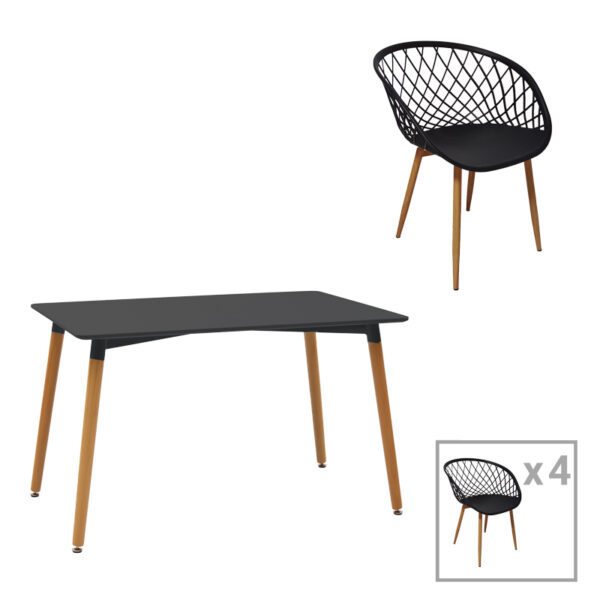 Комплет трпезариски маси Езра-Натали од 5 мдф во црна-природна боја 120x80x76 см