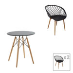 Ezra-Julita dining table set of 3 pp-mdf in black-natural color D60x73cm