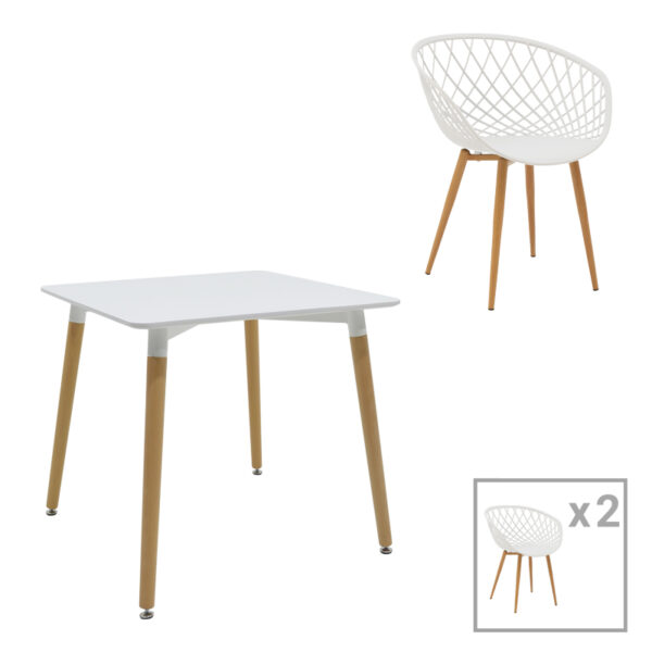 Ezra-Natali dining table set of 3 pp-mdf in white-natural color 80x80x76cm