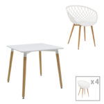 Ezra-Natali dining table set of 5 pp-mdf in white-natural color 80x80x76cm
