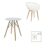 Ezra-Julita dining table set of 3 pp-mdf in white-natural color D60x73cm