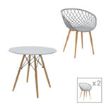 Ezra-Julita dining table set of 3 pp-mdf in grey/white-natural color D80x73cm