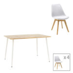 Gaston-Cuba dining table set of 5 pp-mdf in white-sonoma color 120x80x75cm