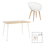 Ezra-Cuba dining table set of 5 pp-mdf in white-sonoma color 120x80x75cm