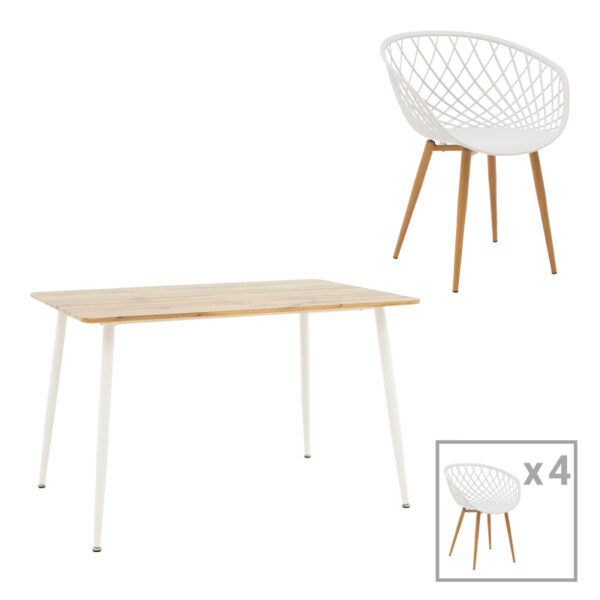 Комплет трпезариски маси Ezra-Cuba од 5 пп-мдф во бела-сонома боја 120x80x75 см