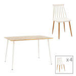 Aurora-Cuba dining table set of 5 pp-mdf in white-sonoma color 120x80x75cm