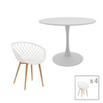 Ezra-Balou dining table set of 5 pp-mdf in white color D100x75cm