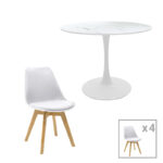 Gaston-Balou I dining table set of 5 pp-mdf in white marble color D120x75cm
