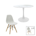 Julita-Balou I dining table set of 5 pp-mdf in white marble color D120x75cm