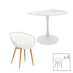 Ezra-Balou I dining table set of 5 pp-mdf in white marble color D120x75cm