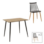 Aurora-Cuba dining table set of 3 pp-mdf in black-sonoma color 70x70x75cm