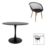 Ezra-Balou dining table set of 5 pp-mdf in black-natural color D100x75cm