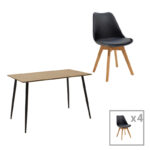 Gaston-Cuba dining table set of 5 pp-mdf in black-sonoma color 120x70x76cm