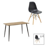Julita-Cuba dining table set of 5 MDF-PP in black-sonoma color 120x70x76cm
