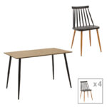 Aurora-Cuba dining table set of 5 pp-mdf in black-sonoma color 120x70x76cm