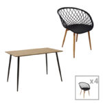 Ezra-Cuba dining table set of 5 pp-mdf in black-sonoma color 120x70x76cm