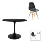 Julita-Balou I dining table set of 5 MDF-PP in black-natural color D120x75cm