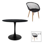 Ezra-Balou I dining table set of 5 pp-mdf in black-natural color D120x75cm