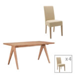 Dining table Ditta-Winslow I set of 5 pieces rubberwood in light walnut color 180x85x75cm
