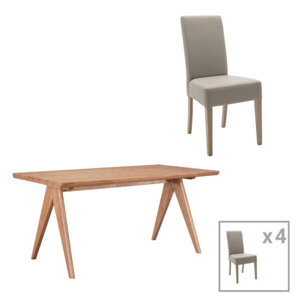 Dining table Ditta-Winslow II set of 5 pieces rubberwood in light walnut color 180x85x75cm