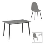 Трпезариска маса Густас-Бела Комплет од 5 сиви мермерни синтерувани камења - црн метал 120x60x75 см