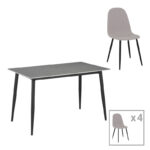 Dining table Gustas-Bella C set of 5 gray marble sintered stone-black metal 140x80x75cm
