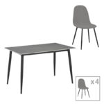 Трпезариска маса Gustas-Bella D сет од 5 сив мермерен синтеруван камен-црн метал 140x80x75 см