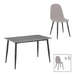 Dining table Bella-Gustas set of 7 gray marble sintered stone-black metal 160x85x75cm